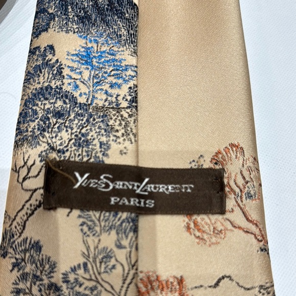 Yves Saint Laurent Scenic Tan and Blue Men's Tie - Picture 5 of 9